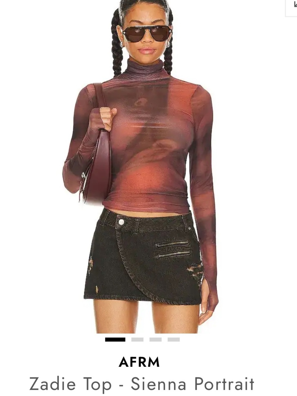 AFRM Zadie Top Sienna Colorway Sheer Mock Neck Long-Sleeve